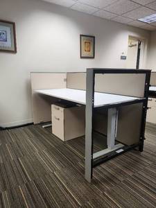 lot 20429 image: Modern Office Cubicle Workstation W&nbspModern Office Height-Adjustable Desk with Filing Cabinet