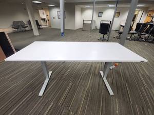 lot 20434 image: Modern White Height-Adjustable Desk