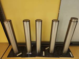 lot 20453 image: Modern Adjustable Table Legs Set - Brushed Stainless Steel