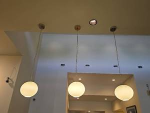lot 13107 image: (3) Modern White Globe Pendant Light Fixtures