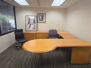 lot 13119 image: GIEGER BRICKEL Executive Office Desk, Chairs And Art Work