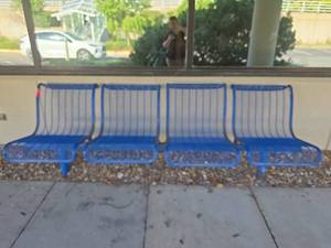 lot 49820 image: Commercial Blue Metal Outdoor Bench