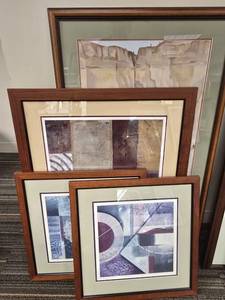 lot 20100 image: Modern Abstract Art Print Collection in Wood Frames