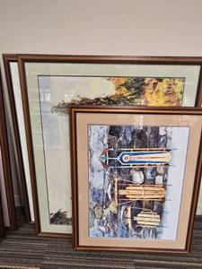 lot 20102 image: Framed Art Collection - Mountain Landscapes &amp Sleds