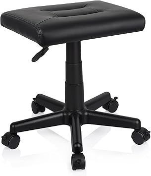 lot 8366 image: Footrest Stool Under Desk Adjustable Height Footrest Ottoman Ergonomic Foot Stool with Wheels 360° Rolling for Home Office (Black-1) - Retail $80