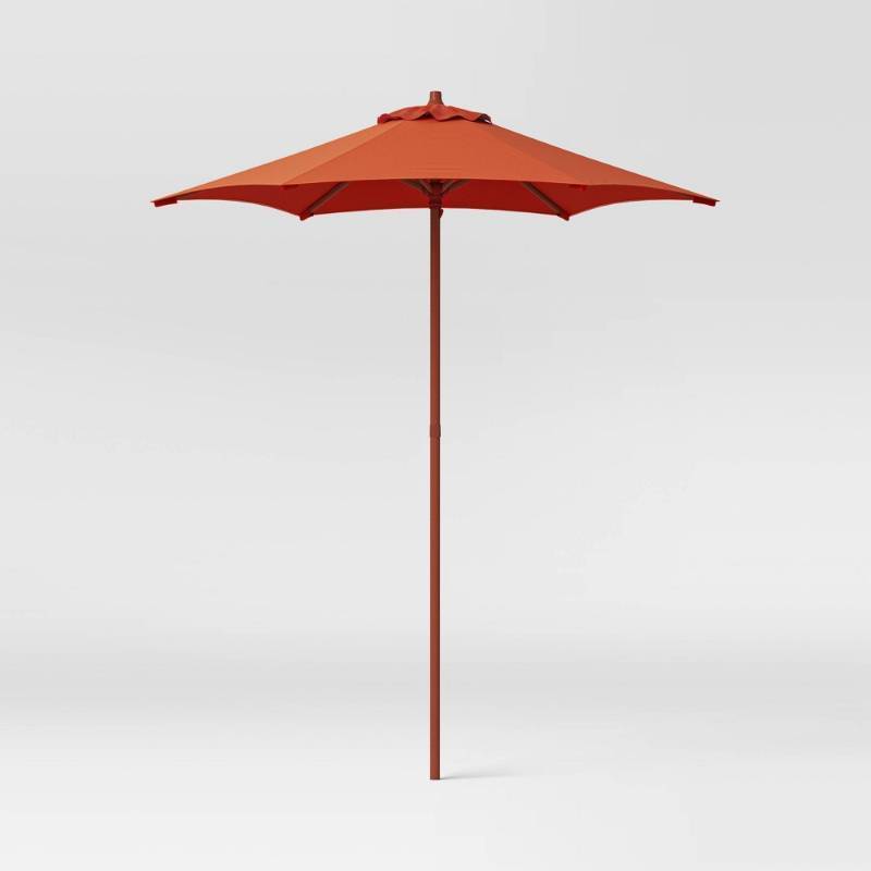 lot 4756 image: 6 Round Solid Monochrome Outdoor Patio Market Umbrellas Red with Red Pole - Room Essentials - Retail $60