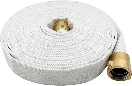 lot 8246 image: Fire Hose, White, 2-12 inches x 50 Lay Flat Heavy Duty BackwashDischarge Firehose, NSTNH Brass Connectors (2.5 NSTNH-50FT) - Retail $190