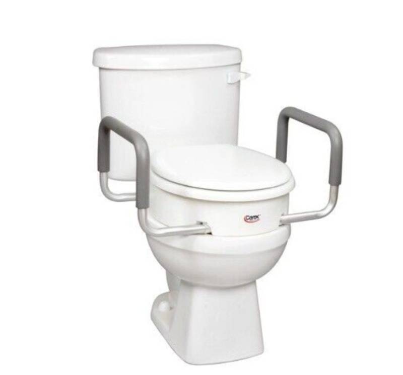 lot 5045 image: Carex 3.5 Inch Raised Toilet Seat WArms, Round, 250lbs Capacity, White