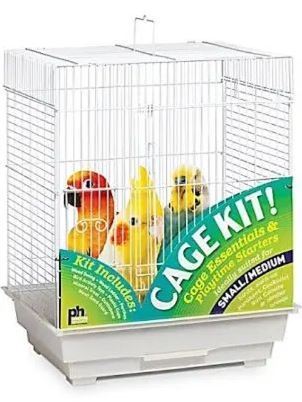 lot 8804 image: Prevue Pet Products Square Top Bird Cage Starter Kit, SmallMedium, White - Retail $85