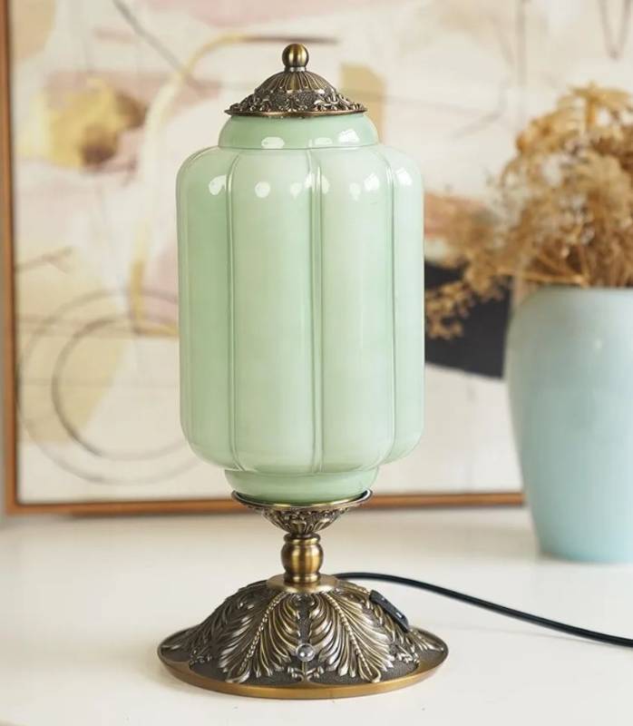 lot 7426 image: Milk Glass Touch Table Lamp, Elegant Green Jadeite Glass Bedside Desk Lamp 3 Way Dimmable with USB CA Charging Ports - Bedroom Nightstand & Living Room Essential, 4W Bulb Included (Green, 6.5) - Retail $202