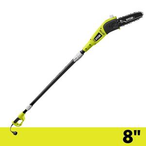 lot 2363 image: Ryobi Pole Chainsaw Pruner 8 in. Bar 6 Amp Corded Electric Chain Saw Pruner Angled Head RY43160A - Retail $129
