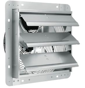 lot 6344 image: 12 in. Shutter Exhaust Fan High-Speed 1000 CFM Aluminum Wall Mount Attic Fan, Wall Fan with Ventilation and Cooling - Retail $60
