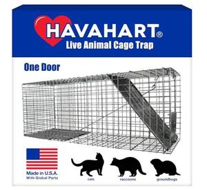 lot 7783 image: HAVAHART 1079SR Large 1-Door Humane Catch and Release Live Animal Trap Cage - Live Raccoon Trap, for Bobcats, Beavers, Dogs, & More - Retail $70