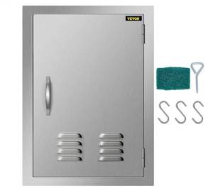 lot 7784 image: VEVOR BBQ Access Door 17W x 24H Inch Vertical Island Door with Vents Stainless Steel Single Access Door Flush Mount Outdoor Kitchen - Retail $50