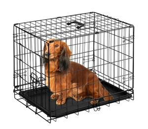 lot 7786 image: JOINSUN Dog Crate, 24 Inch Medium Folding Metal Wire Pet Single Door Dog Cage with Divider Panel and Plastic Leak-Proof Pan Tray, Outdoor&nbsp