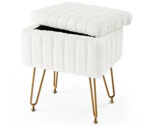 lot 7787 image: Vanity Stool Chairs Faux Fur with Storage, Cute Soft Ottoman with Metal Leg Easy Assembly Adjustable Anti-Slip Feet, Furry Thick Padded Seat Makeup Chairs Modern Chairs for Dressing Bedroom&nbsp