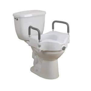 lot 7790 image: Drive Medical RTL12027RA 2-in-1 Raised Toilet Seat with Removable Padded Arms, Standard Seat
