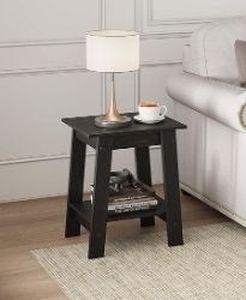 lot 9218 image: GarveeHome Side Table, Rustic Farmhouse End Table with 2 Tier Storage Shelf, Narrow Night Stand, Small Center Table, Accent Table, Minimalist End Table for Living Room, Bedroom, Black