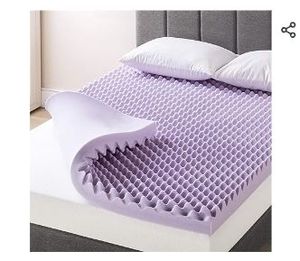 lot 9227 image: Crown Comfort 4 Inch Egg Crate Memory Foam Mattress Topper with Soothing Lavender Infusion - Twin - Retail $51