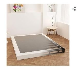 lot 9228 image: King Size Box Spring 4 Inch Low Profile, Heavy Duty Metal Box Spring Bed Base with Fabric Cover, Mattress Foundation, Easy Assembly, Noise Free, Black - Retail $109