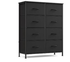 lot 9229 image: SONGMICS Dresser for Bedroom, Chest of Drawers, Steel, MDF, 8 Non-Woven Fabric Drawers, Storage Organizer Unit, Closet, Entryway, Ink Black and Ebony Black LGS124B01S - Retail $50