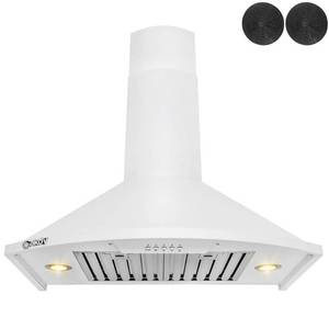 lot 9233 image: 30 in. 343 CFM Convertible Wall Mount White Painted Stainless Steel Kitchen Range Hood with Carbon Filters and LEDs - Retail $300