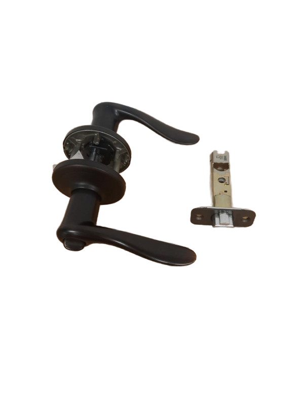 lot 7857 image: Black Door Lever Handle Set (MISSING SCREWS)
