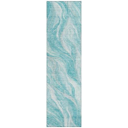 lot 5316 image: Addison Rugs Machine Washable Indoor Outdoor Chantille Moden Waves Rug Teal - 2 3  x 7 6 - Retail $68