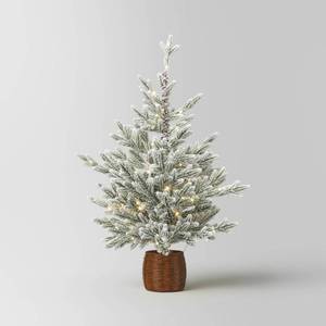 lot 2698 image: 40 Pre-lit LED Glitter Flocked Balsam Fir in Basket Mini Artificial Christmas Tree Warm White Lights - Wondershop - Retail $89
