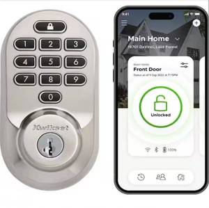 lot 3131 image: Kwikset HALO Satin Nickel Keypad WiFi Electronic Single-Cylinder Smart Lock Deadbolt featuring SmartKey Security - Retail $179