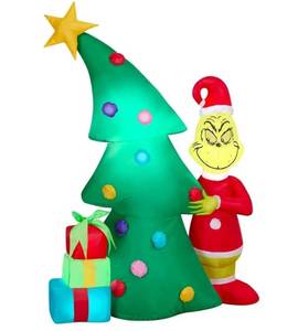 lot 5500 image: 4 ft  Dr. Seuss the Grinch with Tree Remote Controlled Christmas Inflatable Decoration