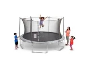 lot 9863 image: AGame 14 Ft Round Trampoline with Enclosure - Retail $200