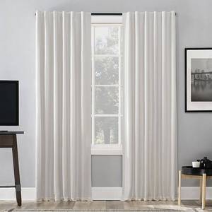lot 9871 image: 50x95 Sun Zero Blackout Evelina Faux Dupioni Silk Curtain Panel Pearl Modern Solid Back Tab Indoor Panel