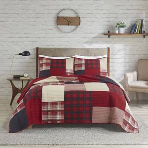 lot 9877 image: KingCalifornia King Sunset Coverlet Mini Set - Red Woolrich Bedding, Plaid Percale, Reversible, with Shams - Retail $90