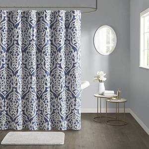 lot 9884 image: Pack of 2 ,72x72 Eliot Jacquard Shower Curtain NavySilver - Madison Park Polyester, Machine Washable, Buttonhole Top - Retail $70