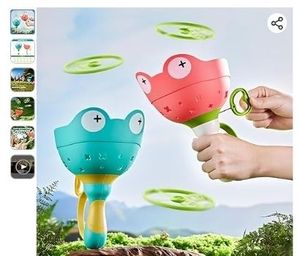 lot 4105 image: Flying Disc Launcher Toy (2 Packs), Manual Capture Catching Disk Game, Outdoor Toys for Kids Ages 4-8, Outside Yard and Lawn Family Games for Toddlers 3-5