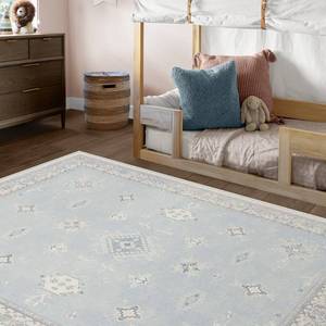 lot 5707 image: RUGGABLE Washable Vintage Area Rug - Verena Soft Blue 5x7, Stain-Resistant, Non-Slip - Medium Machine Washable Rugs for Living Room, Bedroom, Hallway, Entryway &amp Office - with Standard Pad