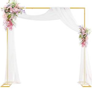 lot 5715 image: Putros Heavy Duty Backdrop Stand 8ft x 8ft Gold Pipe and Drape Kit Adjustable Metal Backdrop Sand for Wedding Photobooth Exhibition Decoration
