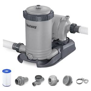 lot 5717 image: Bestway 2,500 Gallon Filter Pump for Above Ground 300 to 16,400 Gallon Swimming Pools with Customizable Timer, Filter Cartridge, and Set of Adapters