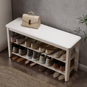 lot 7202 image: AQIMUELE Wood Shoe Rack Bench for Entryway, 2 Tier Shoe Rack for Front Door Entrance, Shoe Bench with Shoe Storage for Entryway, Bedroom, 39.4