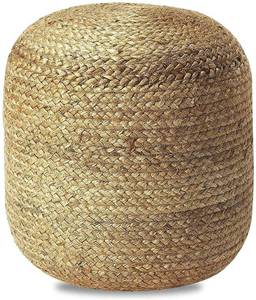 lot 7203 image: FRELISH DECOR Pedestal Pouf Ottoman Hand Braided 100% Jute Pouf Foot Stool Foot Rest for Couch Living Room Bedroom - Extra seat for Patio (16 Diameter x 18 Height) - Natural Jute