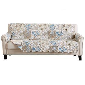 lot 7217 image: Great Bay Home Floral Patchwork Reversible Washable Pet Furniture Protector (74  Sofa  Taupe  Blue)