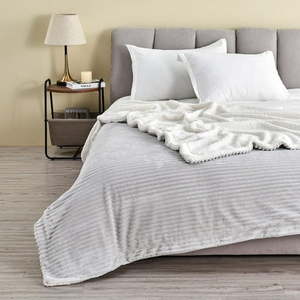 lot 7233 image: Ribbed Plush Sherpa Reversible Throw Blanket (50  x 60  Throw  Light Grey)
