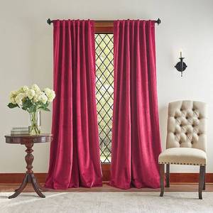 lot 7234 image: 84x50 Martha Stewart 2pk 95 Lucca Velvet Back Tab Lined Blackout Curtain Panel Pomegranate Red