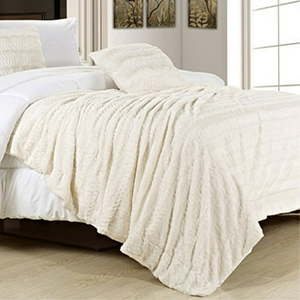 lot 7246 image: Swift Home Embossed Faux Fur Throw Blanket and Bedspread Luxurious Oversized Faux Fur Bed Throw BlanketKing, 108 x 86, Cream