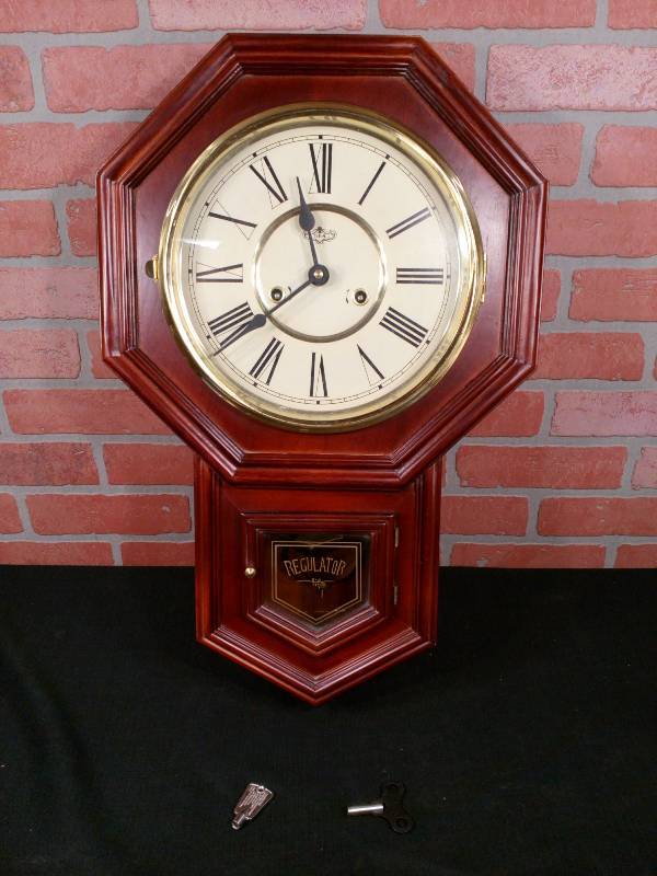lot 86 image: DEA Regulator Pendulum Wall Clock In Cabinet With Key