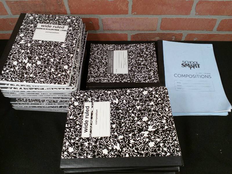 lot 122 image: Lot of Composition Notebooks - Wide Ruled Marble Covered & School Smart