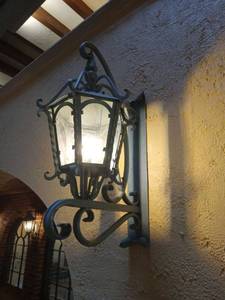 lot 6028 image: Lot of 3 Vintage Wrought Iron Outdoor Wall Lantern