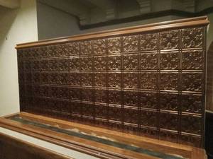 lot 6041 image: Vintage Decorative Tin Wall Panel with Wood Trim  - Retail $450