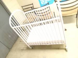 lot 6060 image: Baby crib and 3 outdoor in door patio chairs - ITEM HALTED NO LONGER AVALIABLE